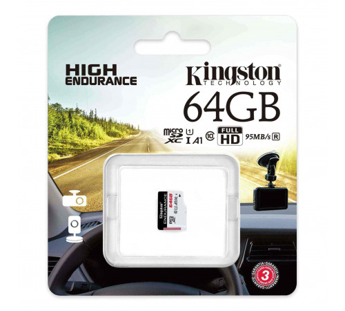 Карта памяти Kingston Kingston High Endurance microSDXC 64 ГБ SDCE/64GB Class 10, A1, UHS Class 1, запись - 30 Мбайт/сек, чтение - 95 Мбайт/сек (290226)