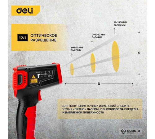 Инфракрасный пирометр (термометр) с цветным дисплеем Deli DL333380A -30…380°C