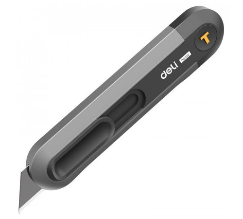 Технический нож "Home Series Black" Deli HT4008  Т-образное лезвие с механизмом автоматического возврата, эксклюзивный дизайн, корпус из высококачественного софттач пластика