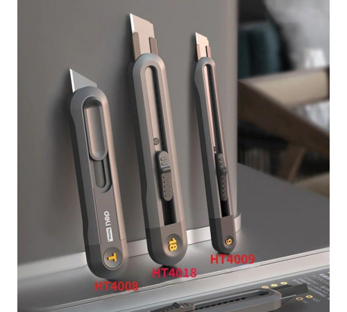 Технический нож "Home Series Black" Deli HT4009  ширина лезвия 9мм, эксклюзивный дизайн, корпус из высококачественного софттач пластика