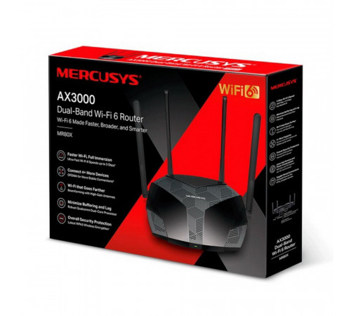 Маршрутизатор Mercusys MR80X MR80X AX3000 Двухдиапазонный Wi-Fi 6 роутер (000646)