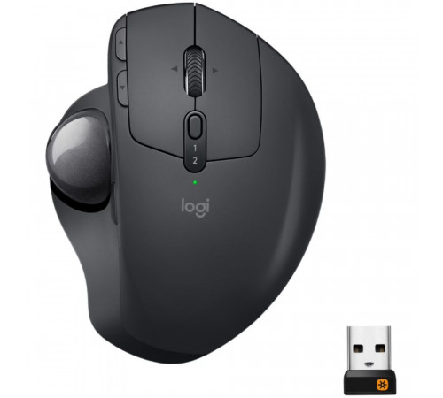 Мышь-трекбол Logitech MX Ergo |910-005179| черный, оптический светодиодный сенсор 512-2048dpi, |910-005179| Bluetooth+2.4G, эргономичный дизайн, 8 кнопок, АКБ до 4мес., правый хват