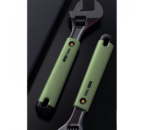 Разводной ключ "Home Series Green" Deli HT1508L  200мм, эксклюзивный дизайн, рукоятка - высококачественный софттач пластик Bad Pack