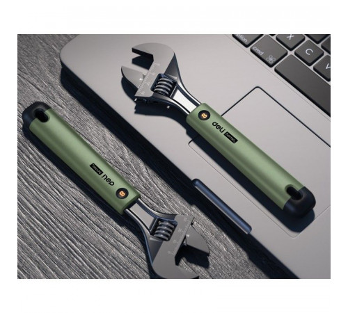 Разводной ключ "Home Series Green" Deli HT1508L  200мм, эксклюзивный дизайн, рукоятка - высококачественный софттач пластик Bad Pack