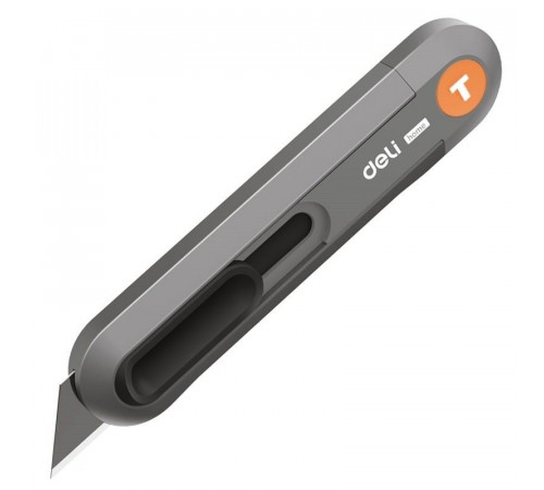 Технический нож "Home Series Gray" Deli HT4008C  Т-образное лезвие с механизмом автоматического возврата, эксклюзивный дизайн, корпус из высококачественного софттач пластика