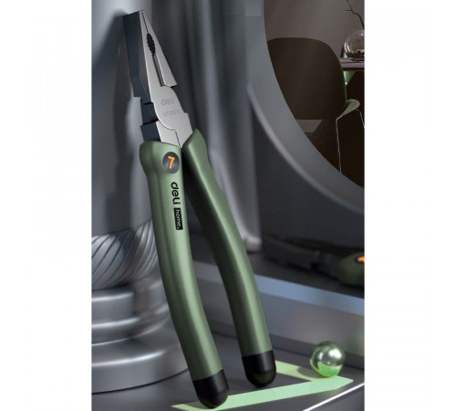 Комбинированные плоскогубцы "Home Series Green" Deli HT2007L 180мм, эксклюзивный дизайн, рукоятка из высококачественного софттач пластика
