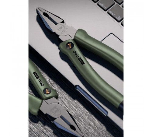 Комбинированные плоскогубцы "Home Series Green" Deli HT2007L 180мм, эксклюзивный дизайн, рукоятка из высококачественного софттач пластика