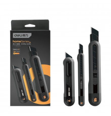 Набор технических ножей Bad Pack "Home Series Black" Deli HT4003 (ножи 9мм+18мм+Т-образный), эксклюзивный дизайн, корпус из высококачественного софттач пластика