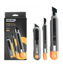 Набор технических ножей "Home Series Gray" Deli Bad Pack  HT4003C (ножи 9мм+18мм+Т-образный), эксклюзивный дизайн, корпус из высококачественного софттач пластика