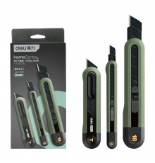 Набор технических ножей "Home Series Green" Deli HT4003L (ножи 9мм+18мм+Т-образный), эксклюзивный дизайн, корпус из высококачественного софттач пластика