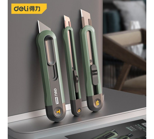 Набор технических ножей "Home Series Green" Deli HT4003L (ножи 9мм+18мм+Т-образный), эксклюзивный дизайн, корпус из высококачественного софттач пластика