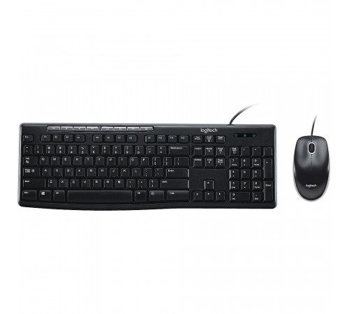 Комплект клавиатура и мышь Logitech  Desktop MK200 цвет черный, клавиатура 112 клавиш (8 мультимедиа), USB 1.8м, мышь 1000dpi, USB 1.8м, RTL