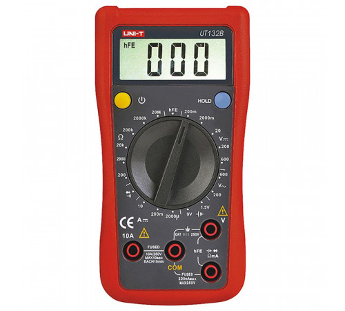 Цифровой мультиметр UNI-T UT132B Напряжение постоянного/переменного тока (600 В); постоянный ток (10А); Сопротивление (20 МОм); Тест батареи