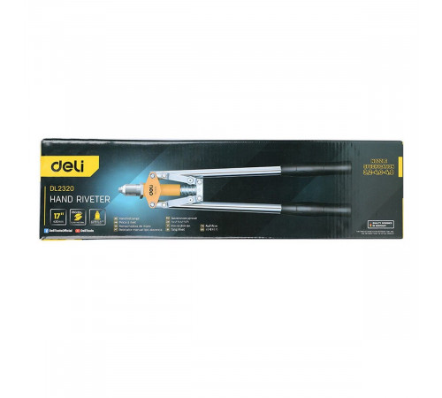 Двуручный заклепочник Deli DL2320  430мм, сталь Cr-Mo, диаметр заклепок 3,2 / 4,0 / 4,8 мм, прорезиненные рукояти