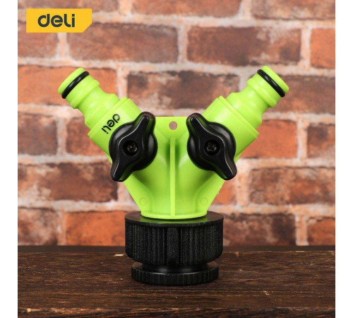 Распределитель поливочный двухканальный Deli DL8797 1"-3/4", внутренняя резьба, 2 вентиля, ударопрочный пластик