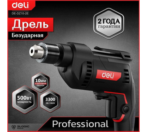 Дрель сетевая Deli DE-DZ10-2E (500Вт, 10мм, 3300об/мин, картон)