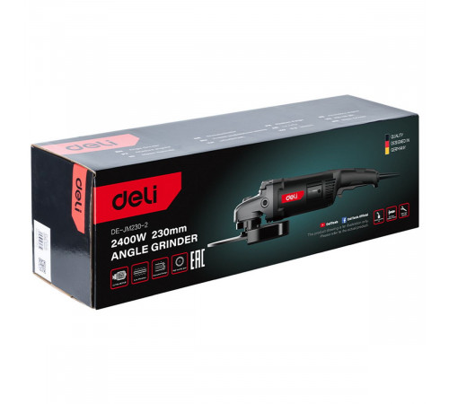 Угловая шлифмашина сетевая Deli DE-JM230-2E (2400Вт, 230мм, 6400об/мин, картон)