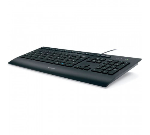 Клавиатура Logitech K280E |920-005215| черная, низкопрофильная, 103 клавиши, подставка под запястья, защита от воды, USB 1,8м, (046832)