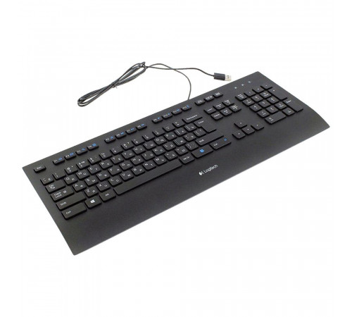 Клавиатура Logitech K280E |920-005215| черная, низкопрофильная, 103 клавиши, подставка под запястья, защита от воды, USB 1,8м, (046832)