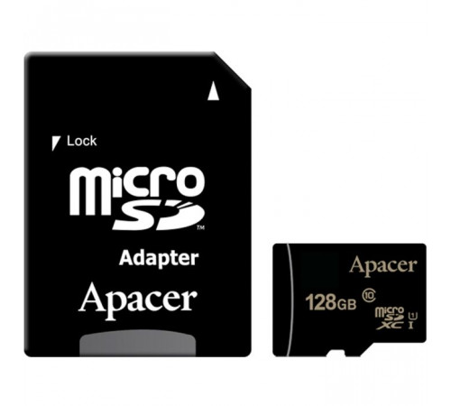 Карта памяти Apacer microSDHC 128GB Apacer Memory Card AP128GMCSX10U1-R UHS-I U1 Class 10, Adapter, (911049) Retail