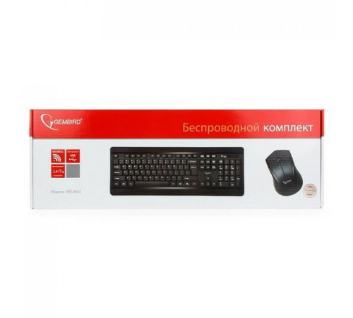 Комплект клавиатура и мышь Gembird  беспров. KBS-8001, 2.4ГГц, черный, 104 клавиши+2 кнопки+колесо кнопка, 1000 DPI, батарейки в комплекте {20}