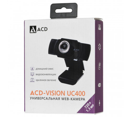 Веб-камера ACD-Vision UC400 CMOS 1.3МПикс, 1280x720p, 30к/с, микрофон встр., кабель USB 2.0 1.5м, шторка объектива, универс. крепление, черный корп. (551769)