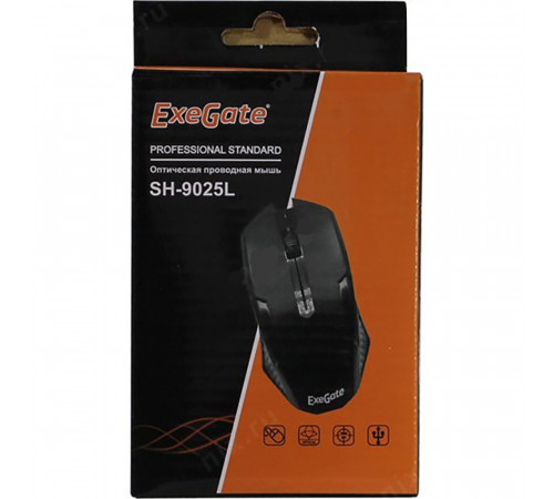 Мышь Exegate SH-9025L EX264097RUS (USB, оптическая, 1000dpi, 3 кнопки и колесо прокрутки, длина кабеля 2м, черная, Color box) (103122)