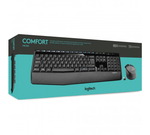 Комплект беспроводной Logitech Wireless Combo MK345 |920-008534| клавиатура черная, 104 клавиши, |920-008534| мышь M280, черная, оптическая, 3 кнопки, под правую руку, 2.4GHz, USB-ресивер, (073197)