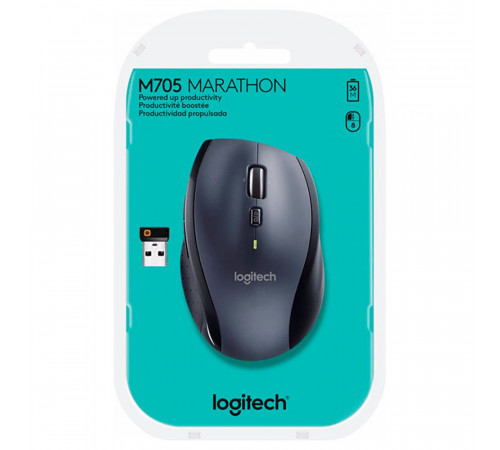 Мышь беспроводная Logitech M705 Marathon Mouse |910-001949| черная, оптическая, 1000dpi, 2.4GHz, USB-ресивер (Logitech Unifying®), 5 кнопок, под правую руку, (023901)