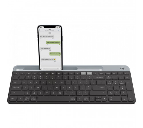 Клавиатура Logitech K580 |920-009275| черно-серая, компактная, 101 клавиша, Bluetooth или 2.4 GHz, |920-009275| USB-ресивер (Logitech Unifying®), 2 элемента ААА (086692)