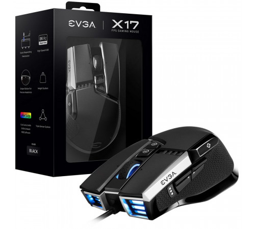 Мышь EVGA 903-W1-17BK-K3 MOUSE,X17,WIRE,RETAIL,GLOBAL,BLACK