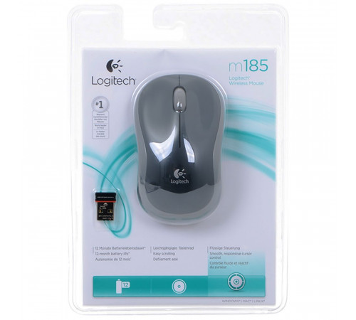 Мышь беспроводная Lgitech M185 Swift Grey |910-002238| серая, оптическая, 1000dpi, 2.4GHz, |910-002238| USB-ресивер Logitech Unifying® {10} (272815)