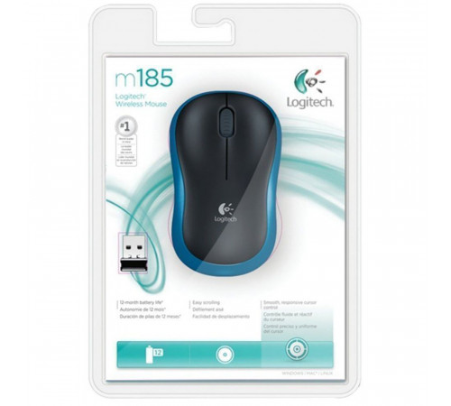 Мышь беспроводная Lgitech M185 Blue |910-002239| синяя, оптическая, 1000dpi, 2.4GHz, USB-ресивер Logitech Unifying® {10} (028852)