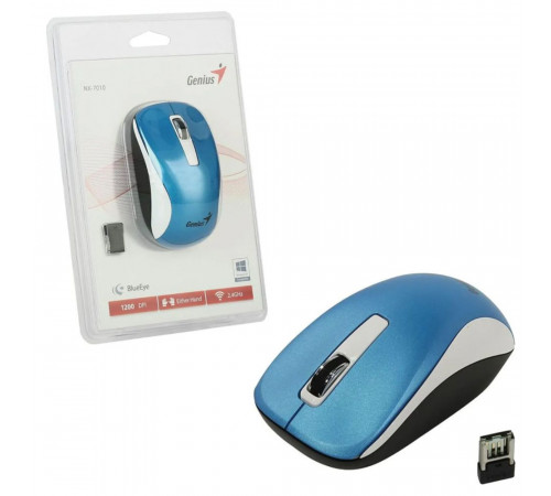 Мышь беспроводная Genius NX-7010 Blue |31030114110| синий, BlueEye, 1200dpi, 3 кнопки, 2.4GHz, USB |31030114110| приемник (250913)