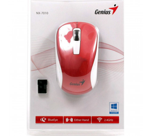 Мышь беспроводная Genius NX-7010 Red |31030114111| красный, BlueEye, 1200dpi, 3 кнопки, 2.4GHz, USB |31030114111| приемник (250920)