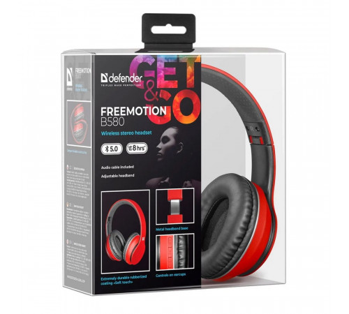 Гарнитура беспроводная Defender FreeMotion B580 красный, Bluetooth