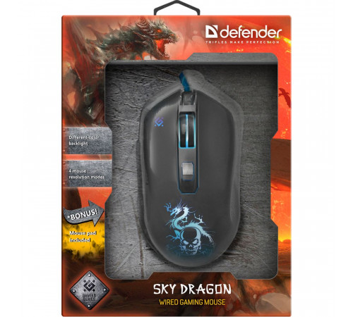 Мышь проводная игровая Defender Sky Dragon GM-090L оптика,6кнопок,800-3200dpi