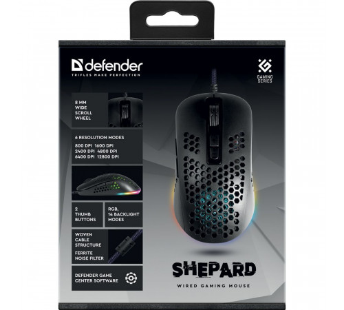Мышь проводная игровая Defender Shepard GM-620L RGB,7кнопок,12800dpi (526203)