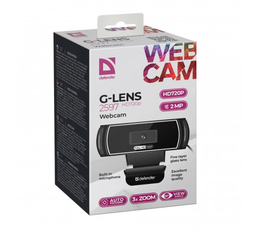 Веб-камера Defender G-lens 2597 HD720p 2 МП, автофокус, автослежение (631976)