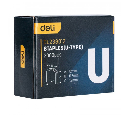 Набор скоб для степлера (Тип U) Deli DL238012 (12 х 6,3 х 1,2мм * 2000 шт)