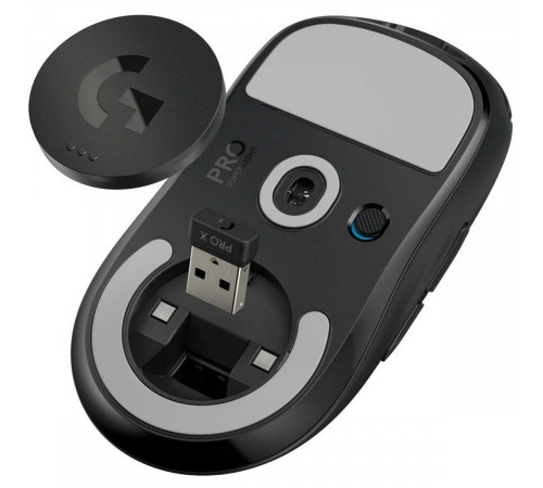 Мышь Logitech Мышь игровая Logitech G PRO X Superlight Black черная, беспроводная Lightspeed, cенсор Hero 25K 100-25600dpi, 5 кнопок, облегченная 63гр, правый хват