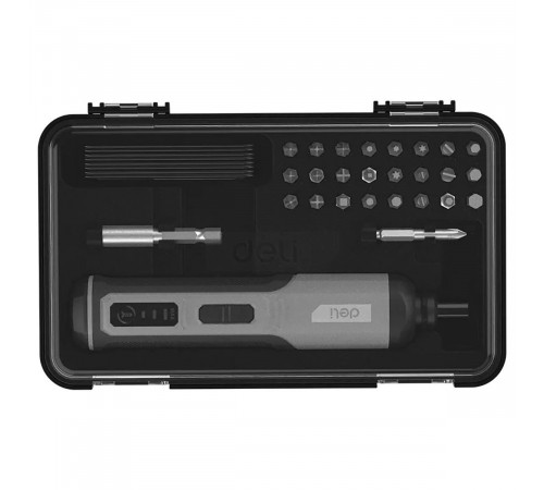 Отвертка аккумуляторная Deli DC161 (4В, 2А*ч, 5Нм, 300об/мин, Type-C, набор бит 24 шт, кейс)