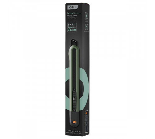 Технический нож "Home Series Green" Deli HT4009L  ширина лезвия 9мм, эксклюзивный дизайн, корпус из высококачественного софттач пластика