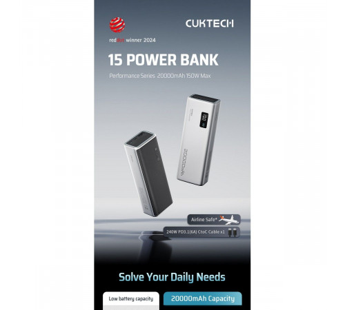 Внешний аккумулятор CUKTECH 20000mAh PB200P 150W Type-C x2, USB-A x1