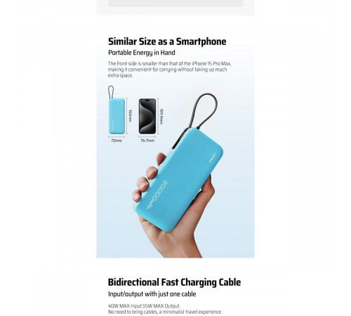 Внешний аккумулятор CUKTECH 20000mAh PB200N  55W Light Gray