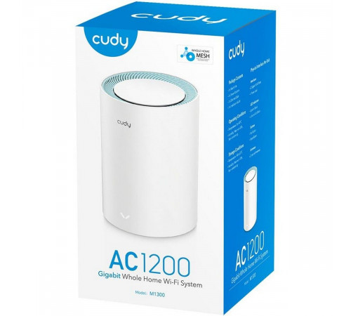 Маршрутизатор CUDY AC1200 Wi-Fi Gigabit Mesh Solution 1-Pack, Chipset MT7621+MT7613B+MT7603, Dual-Band, 867Mbps at 5GHz + 300Mbps at 2.4GHz, 802.11ac/a/b/g/n, 2 Gigabit Ethernet Ports,  internal antennas,MU-MIMO, DDNS, Zerotier/Wireguard/OpenVPN/IPSec/L2T