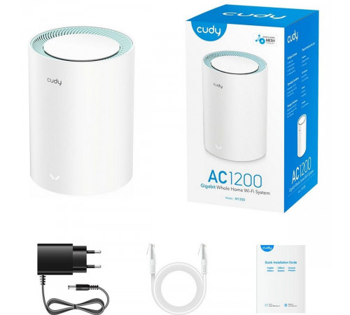 Маршрутизатор CUDY AC1200 Wi-Fi Gigabit Mesh Solution 1-Pack, Chipset MT7621+MT7613B+MT7603, Dual-Band, 867Mbps at 5GHz + 300Mbps at 2.4GHz, 802.11ac/a/b/g/n, 2 Gigabit Ethernet Ports,  internal antennas,MU-MIMO, DDNS, Zerotier/Wireguard/OpenVPN/IPSec/L2T