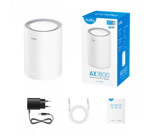Маршрутизатор CUDY AX1800 Wi-Fi 6 Mesh Solution 1-Pack, Chipset MediaTek, Dual-Band, 802.11ax/ac/a/b/g/n,  1201Mbps at 5GHz + 574Mbps at 2.4GHz, 2 Gigabit Ethernet Ports, 4 internal antennas,  MU-MIMO, DDNS, Zerotier/Wireguard/OpenVPN/IPSec/L2TP/PPTP VPN,