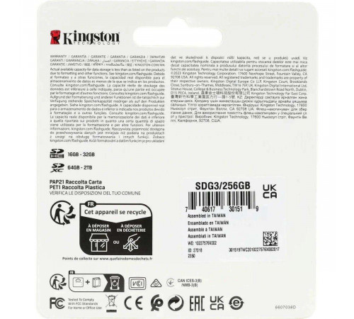 Карта памяти Kingston 256G SDXC Go Plus 170R V30  SDG3/256GB