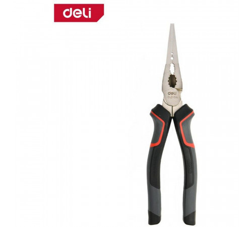 Удлиненные плоскогубцы Deli DL0104 200мм, Cr-V, эксцентриковый шарнир, антикоррозийное покрытие, трехкомпонентная прорезиненная рукоять